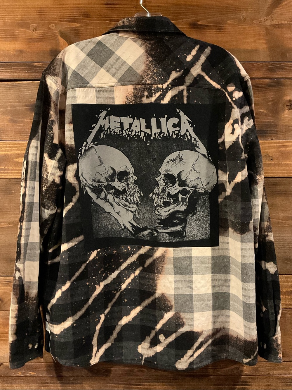 Custom METALLICA Distressed Plaid Flannel Shirt Rare Concert Ready MENS LARGE